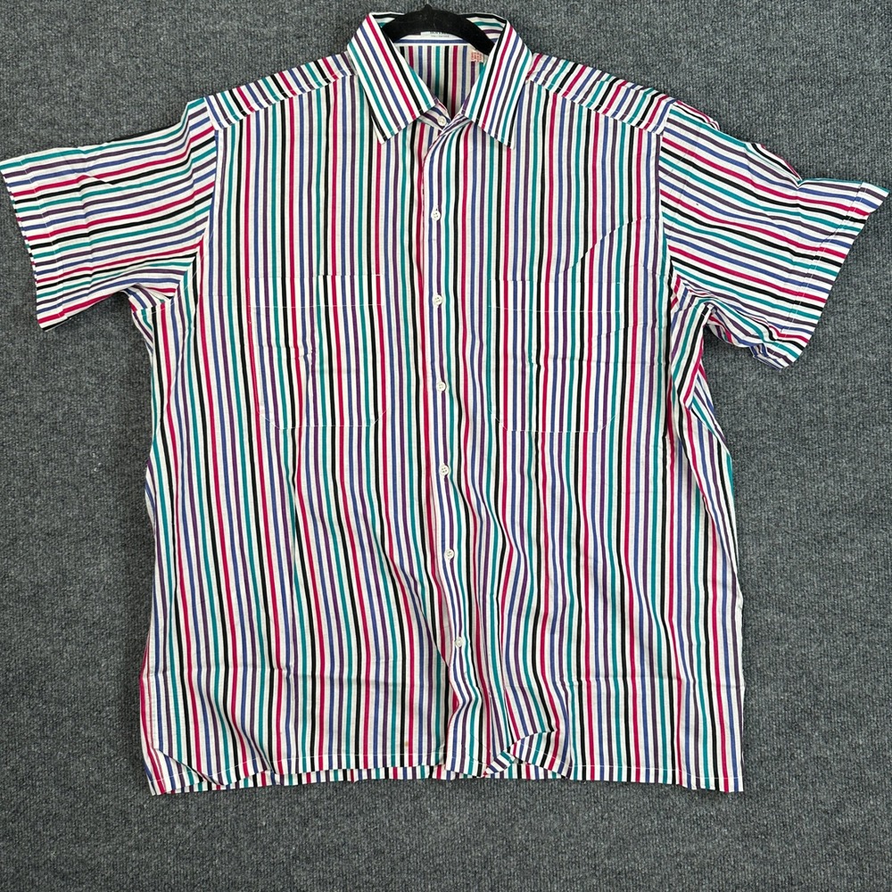 VTG Maus & Hoffman Men's Size XL Short Sleeve Button Down Shirt Cotton Striped